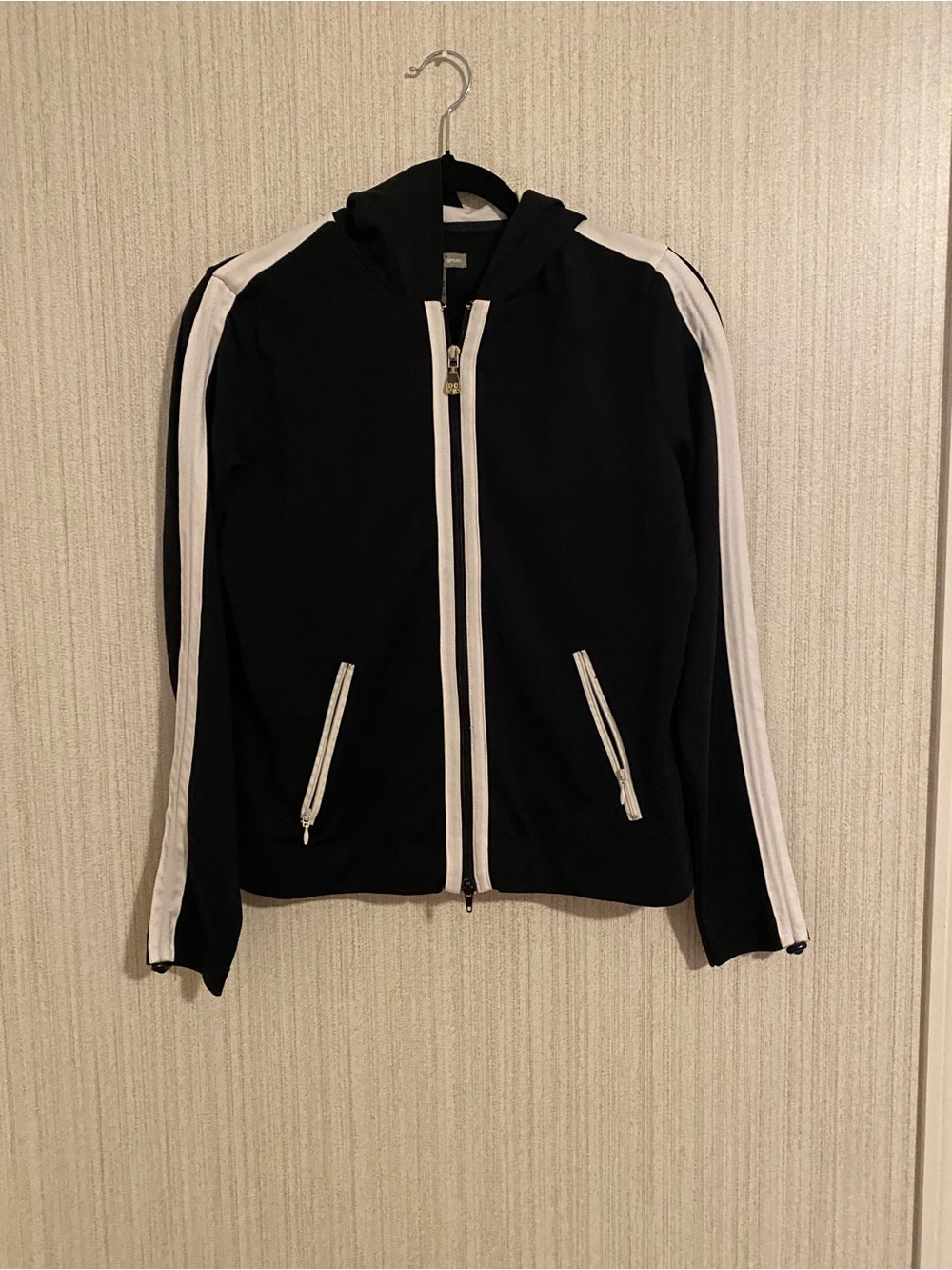 Oleg Cassini Sport Black Zip-Up Jog Jacket with White Trim